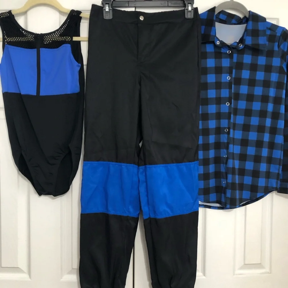 Weissman Dance‎ costume three piece check shirt hip hop pants jazz large child.